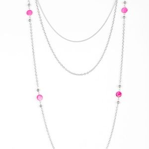 $5 (Set) Pink & Silver Beads Necklace & Earrings